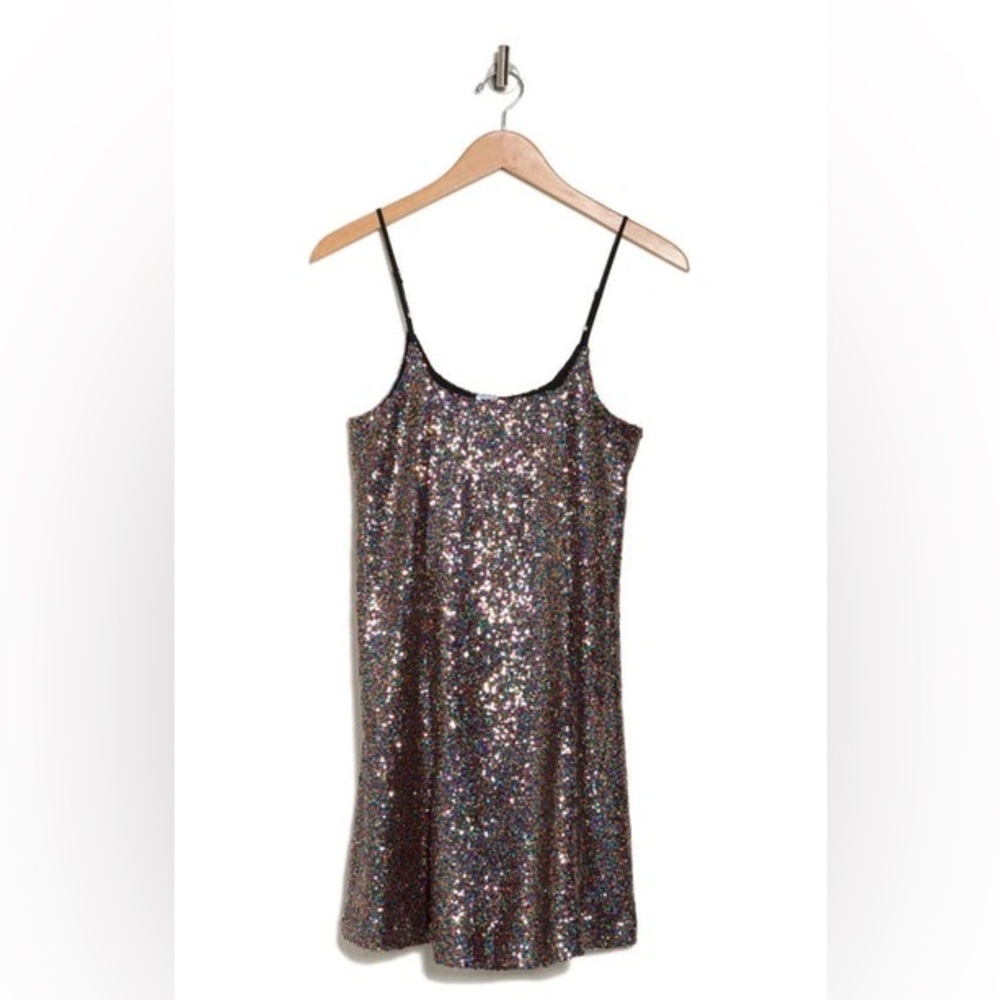 NWOT Melrose and Market Sequin Minidress In Black Rainbow Sequin